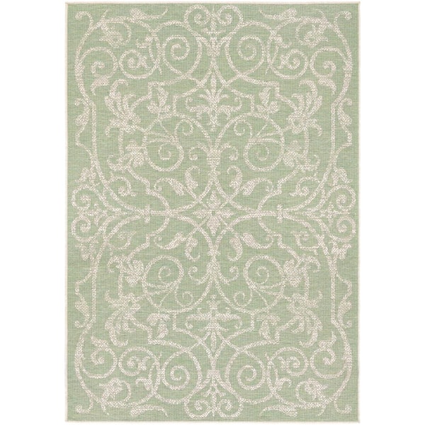 Couristan Monaco Summer Quay Ivory-Light Green 6 ft. x 9 ft. Indoor/Outdoor Area Rug