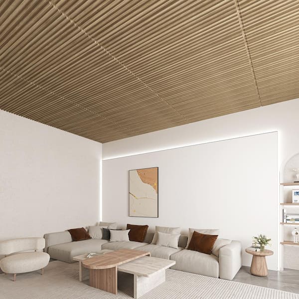 Slat Design Walnut 2 ft. x 4 ft. Decorative PVC Drop Ceiling Tiles for Interior Wall Decor (96 sq.ft./Case)
