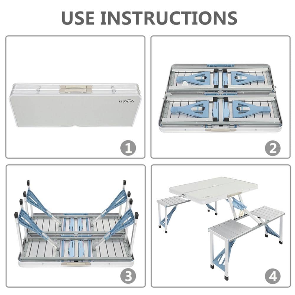 Portable Aluminum Folding Picnic Table Set with Umbrella Hole