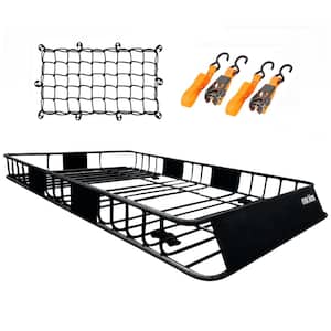 260 lbs. Capacity Extendable Roof Rack Rooftop Cargo Carrier with Net and Ratchet Straps, Extends from 43-64 in. Long