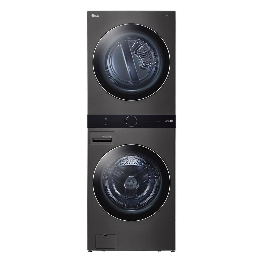 LG WashTower Stacked SMART Laundry Center 4.5 Cu.Ft. Front Load Washer & 7.4 Cu.Ft. Gas Dryer in Black Steel w/ Steam