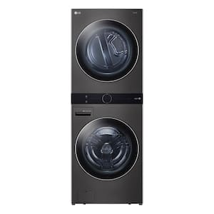 WashTower Stacked SMART Laundry Center 4.5 Cu.Ft. Front Load Washer & 7.4 Cu.Ft. Gas Dryer in Black Steel w/ Steam