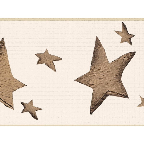 Dundee Deco Falkirk Dandy II Brown Beige Stars Floral Peel and Stick Wallpaper Border