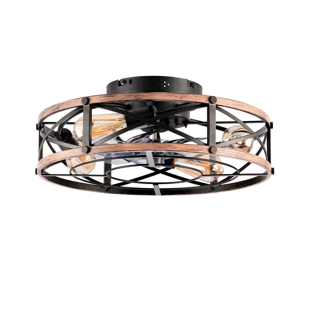 19 in. Bronze and Brushed Gold Flush Mount Caged Ceiling Fan with 4 E26 Light Sockets, Remote Control price history on PriceWatchPro