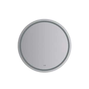 Santo 42 in. W x 42 in. H Round Frameless Wall Mount Mirror with LED Lighting and Defogger - Bathroom Vanity Mirror