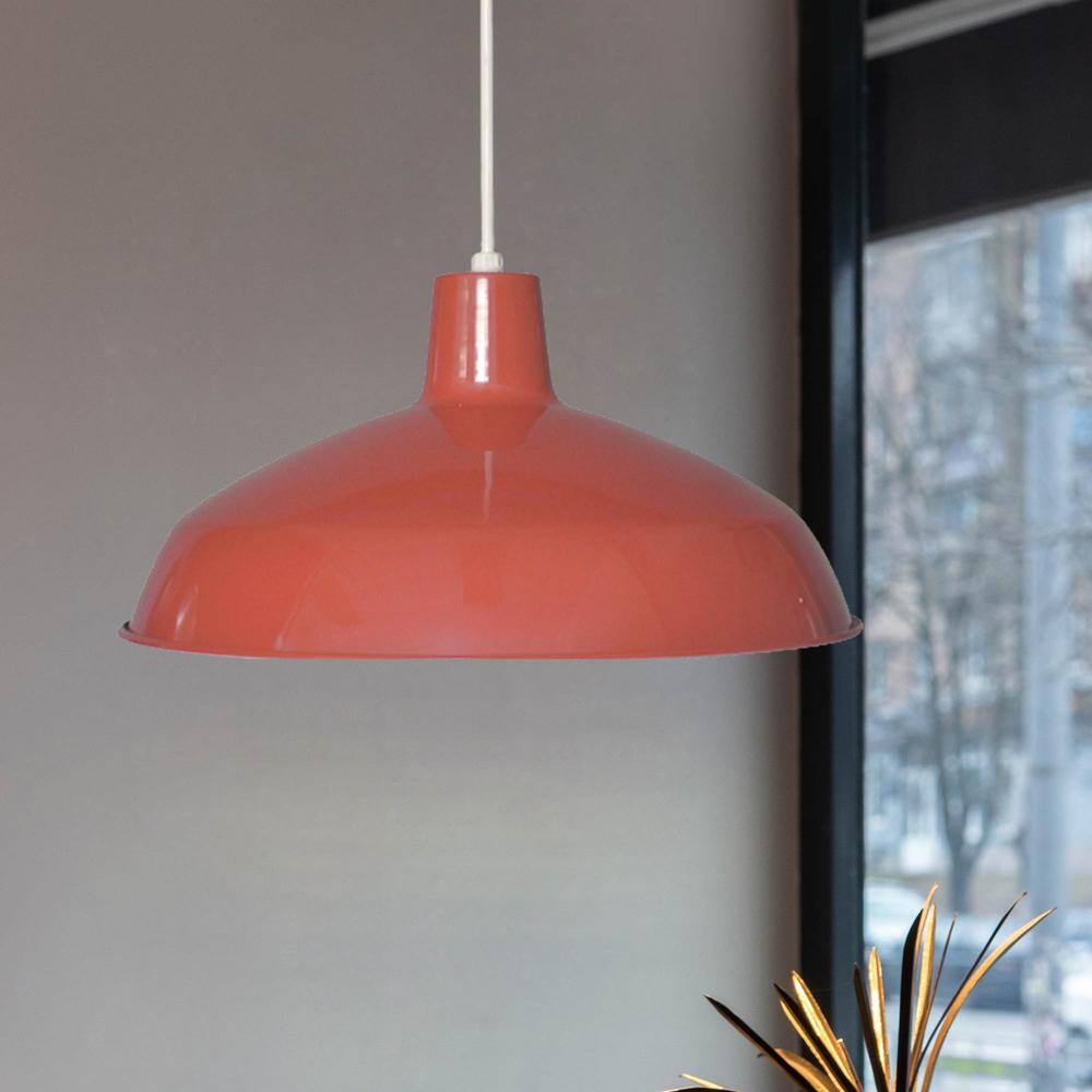 Red Metal Dome Pendant Light with Adjustable Height