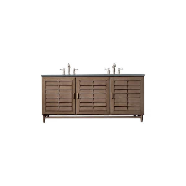 James Martin Vanities Portland 72.0 in. W x 23.5 in. D x 34.3 in. H Bathroom Vanity in Whitewashed Walnut with Cala Blue Quartz Top