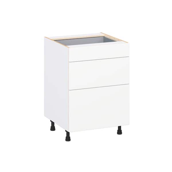 Timberline 24 in. W x 24 in. D x 34.5 in. H Assembled Slab Drawer Base Kitchen Cabinet in Bright White with 3-Drawers