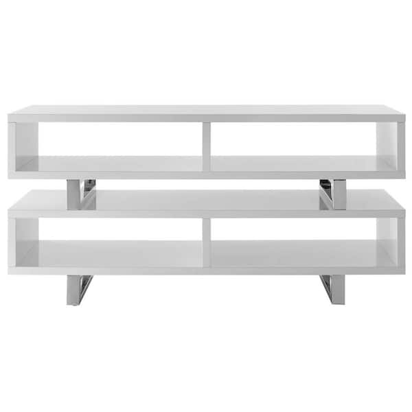 MODWAY Amble 47 in. White Wood TV Stand Fits TVs Up to 45 in. with Open Storage