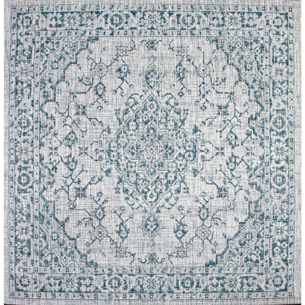 Dreamy Boho Medallion Gray/Teal 5' Square Synthetic Area Rug
