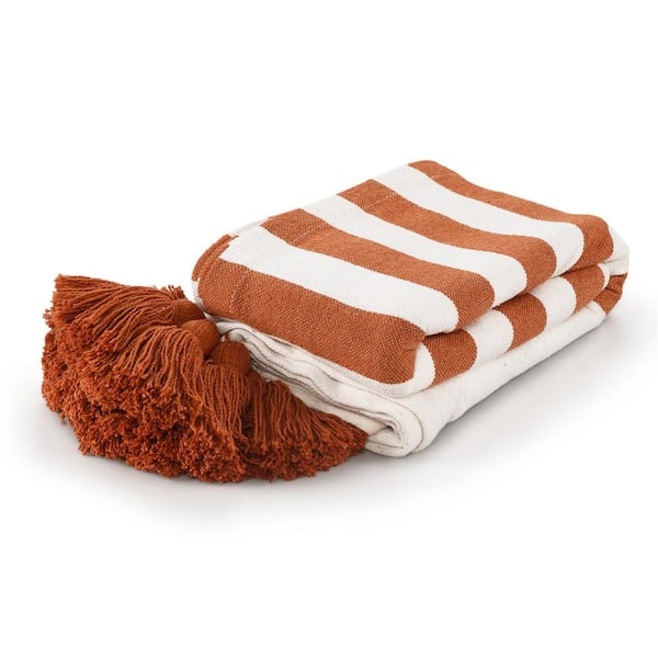 Bay Adobe Orange/White Hand-Woven Striped Coastal All Natural