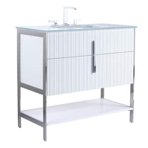 36 in. W x 18 in. D x 33.5 in. H Bath Vanity in White Matte with Glass Vanity Top in White with Chrome Hardware