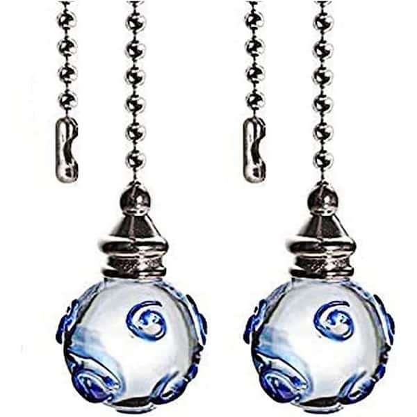 12 in. Blue Pattern Glass Ceiling Fan Pull Chains with Connector 2-Pack