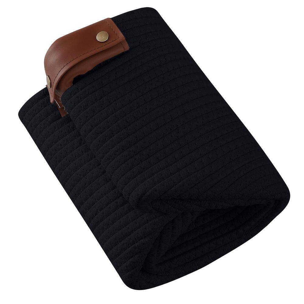Black Cotton Rope Storage Baskets with Faux Leather Handles