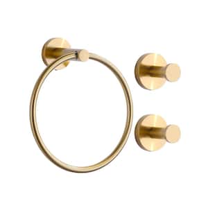 Brushed Gold 3-Piece Bath Hardware Set with Towel Ring and Towel/Robe Hooks in Stainless Steel