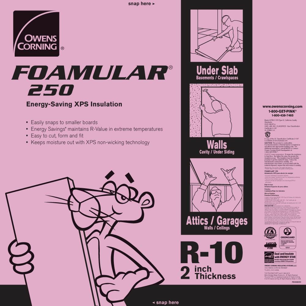 Owens Corning FOAMULAR 250 2 in. x 48 in. x 8 ft. R-10 Scored Squared Edge  Foam Board Insulation Sheathing 52DD - The Home Depot