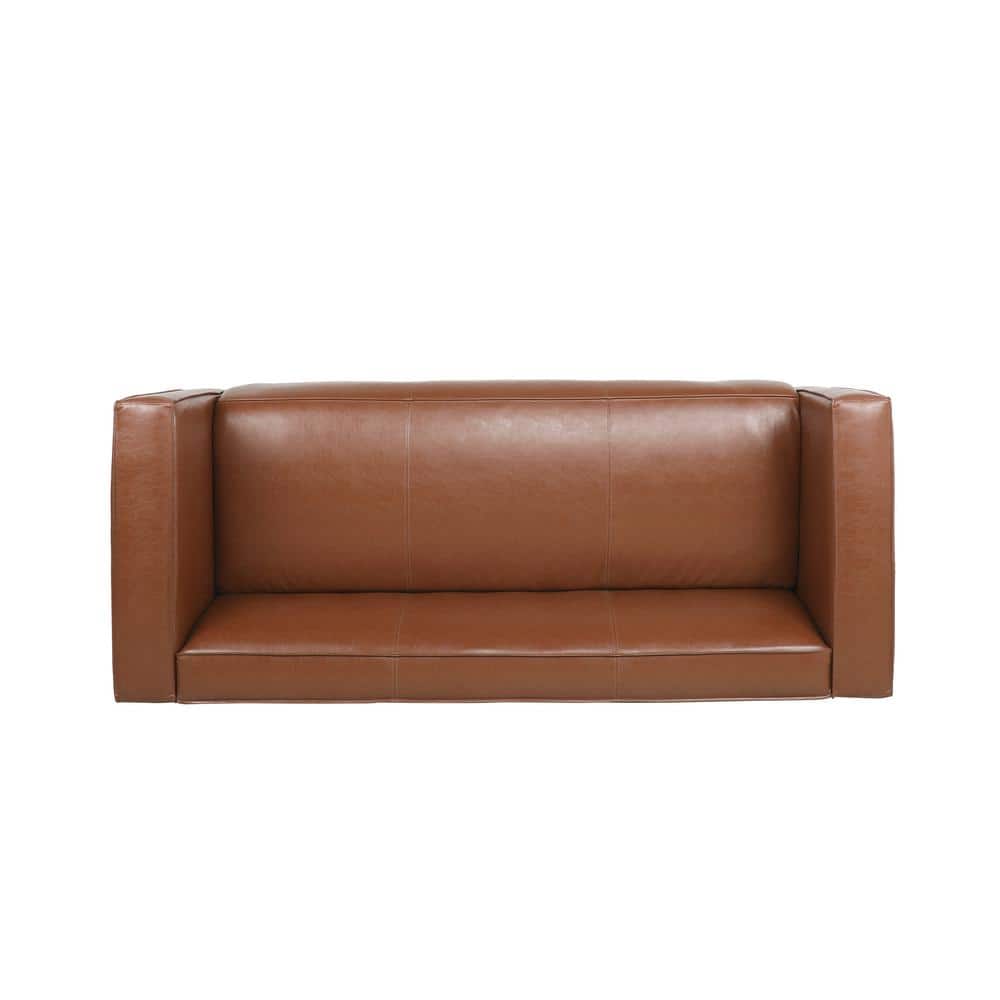 Cognac Brown Faux Leather Lawson Sofa with Square Arms