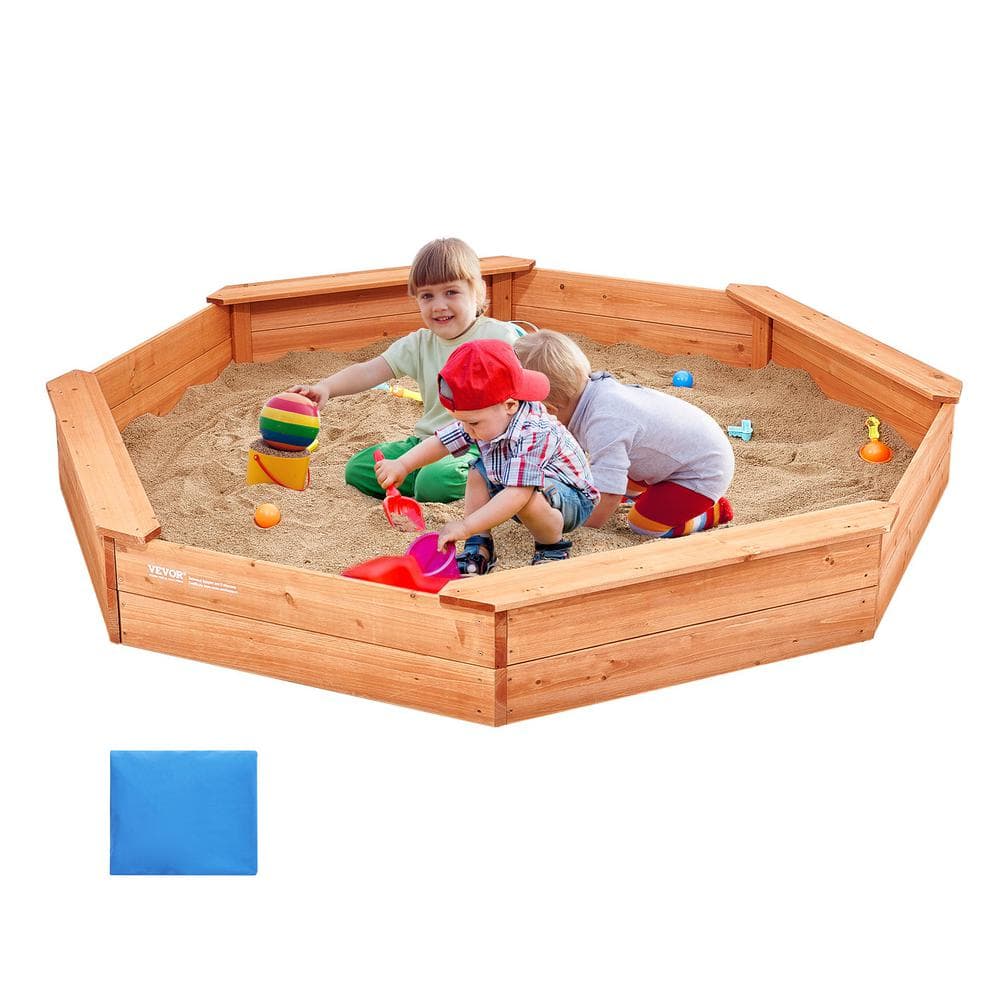 VEVOR Wooden Sandbox with Cover, 6 ft. W x 6 ft. L Octagonal Sandbox ...