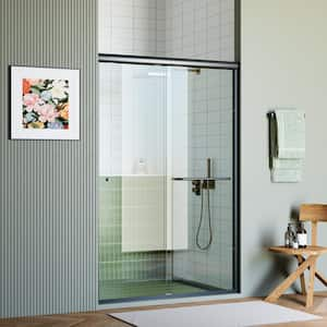 55 in. - 59 in. W x 70 in. H Double Sliding Semi-Frameless Shower Door in Matte Black with Clear Glass