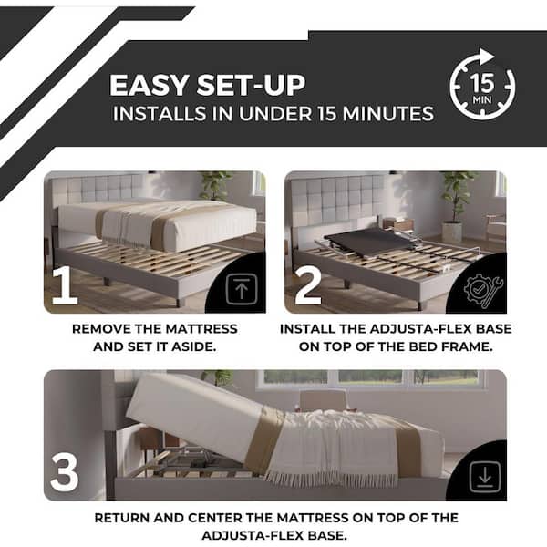 Adjusta-Flex 100 Queen Power Adjustable Head Lift Base, Wireless Remote, 10-Minute Assembly, Box Spring Compatible