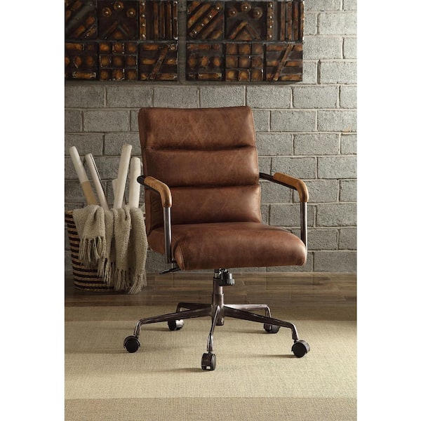 Jimena Leather Seat Reclining Ergonomic Office Chair in Brown with Non-Adjustable Arms