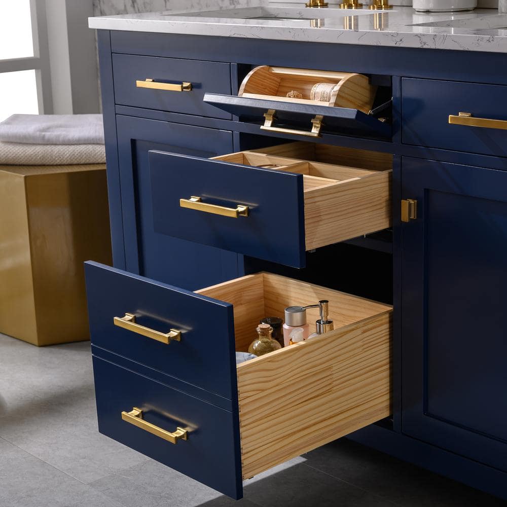 Navy Blue Double Freestanding Bathroom Vanity with Gold Hardware