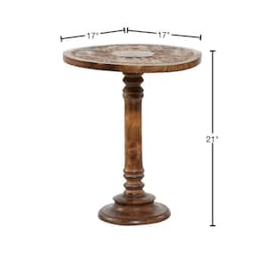 17 in. Dark Brown Handmade Carved Elephant Large Round Wood End Table