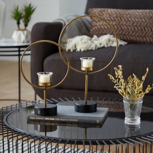 Gold Metal Circular Votive Candle Holder (Set of 2)