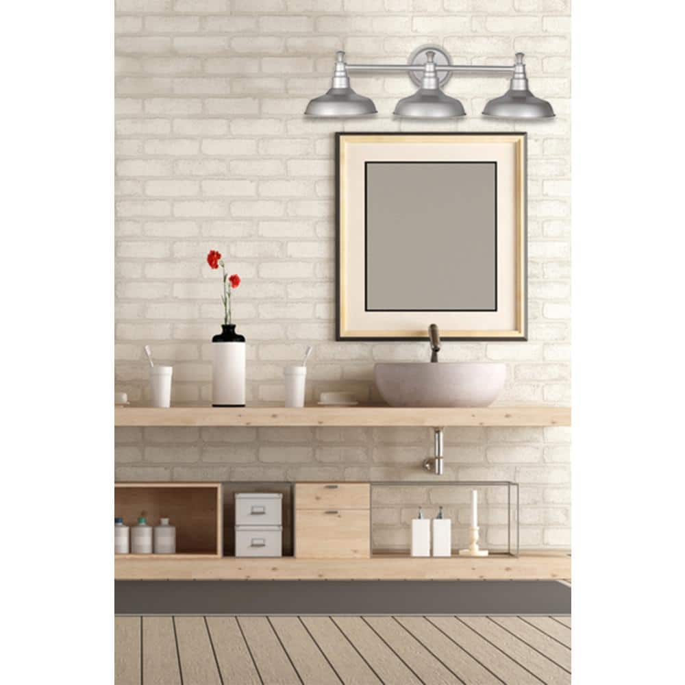 Antique White Steel Industrial 3-Light Bathroom Vanity Fixture