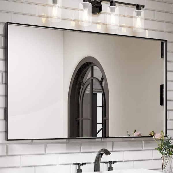 60 in. W x 36 in. H Rectangular Aluminum Framed Wall Bathroom Vanity Mirror in Black