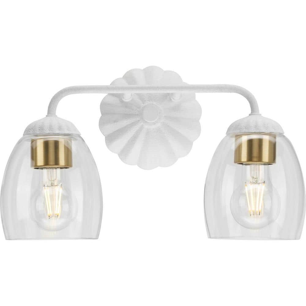 White Plaster and Clear Glass 2-Light Vanity Fixture