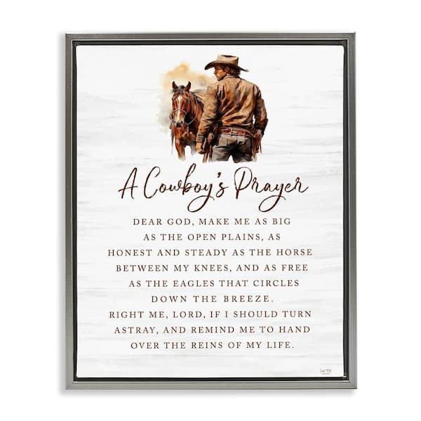 Stupell Industries Heartfelt Cowboy's Prayer by Lux + Me Designs Gray Floater Frame Religious Graphic Art Print 31 in. x 25 in.