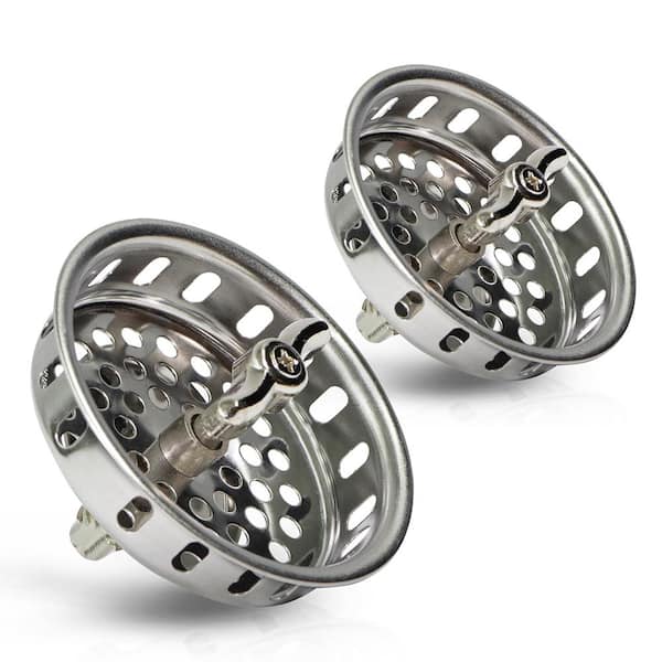 3-1/2 in. Spin and Seal Strainer Basket Replacement for Kitchen Sink Drains Stainless Steel Threaded Stopper (2-Pack)