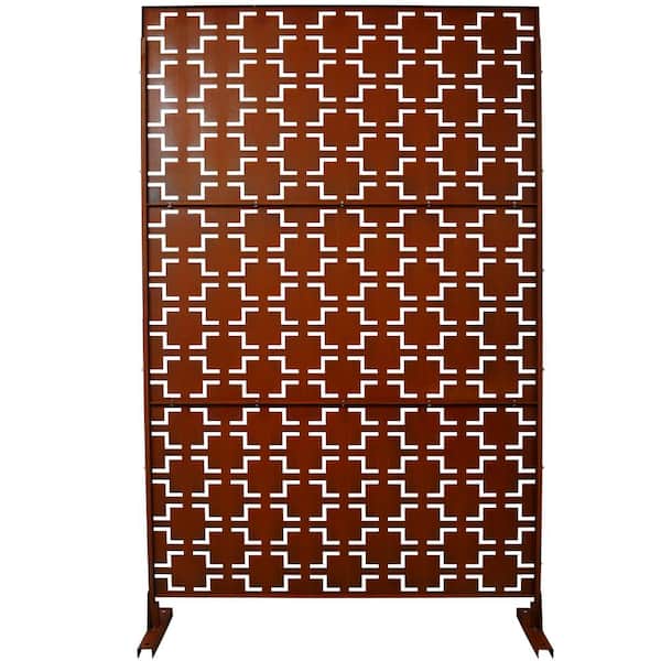 Unbranded 76 in. H x 48 in. W Outdoor and Indoor Freestanding Metal Decorative Privacy Screen for Deck Balcony Patio, Rusty