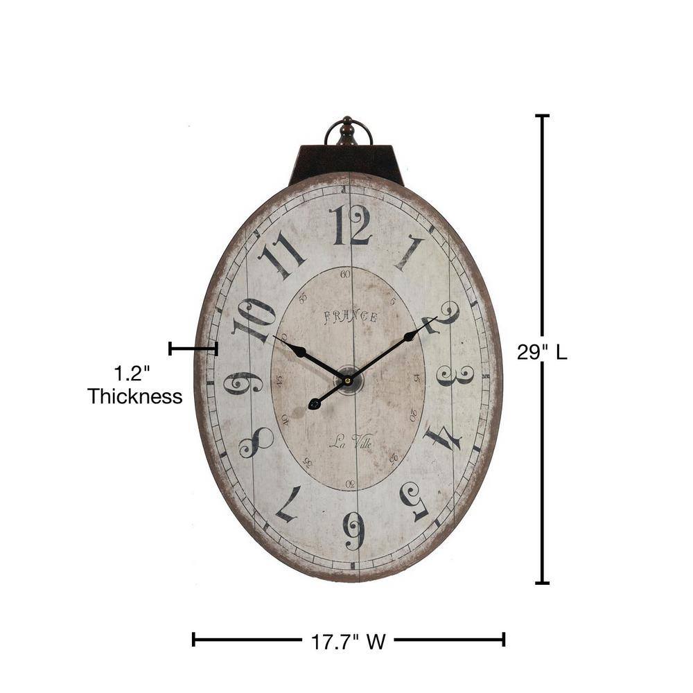 Oversized Antique White Oval Wooden Wall Clock