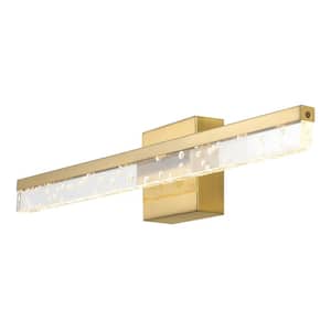 Mario 22 in. 1-Light Modern Contemporary 360-Degree Rotatable Seeded Acrylic Integr LED Vanity Light, Brass Gold/Clear