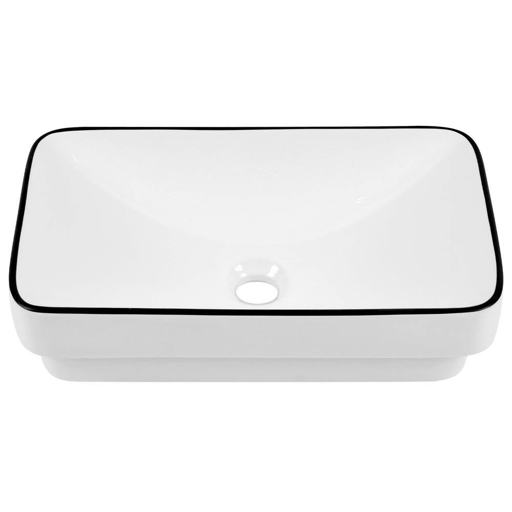White and Black Ceramic Rectangular Above-Counter Vessel Sink