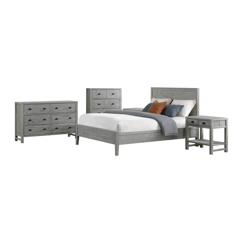 Arden 5-Piece Wood Bedroom Set with Queen Bed, Two 2- Nightstands w/open shelf, 5-Drawer Chest, 6-Drawer Dresser, Gray -  Alaterre Furniture, ANAN0223430232