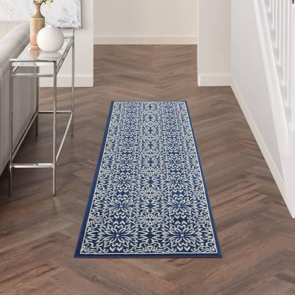 Jubilant Navy/Ivory 2 ft. x 7 ft. Floral Transitional Kitchen Runner Area Rug