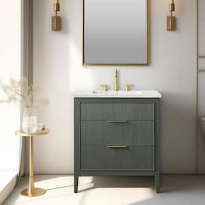 Emma 30 in. W Bath Vanity in Vintage Green with Engineered Stone Top in Arabescato with White Sink