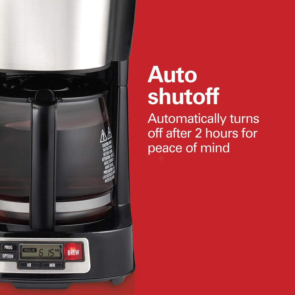 Compact Black and Stainless Steel 5-Cup Coffee Maker with Programmable Clock