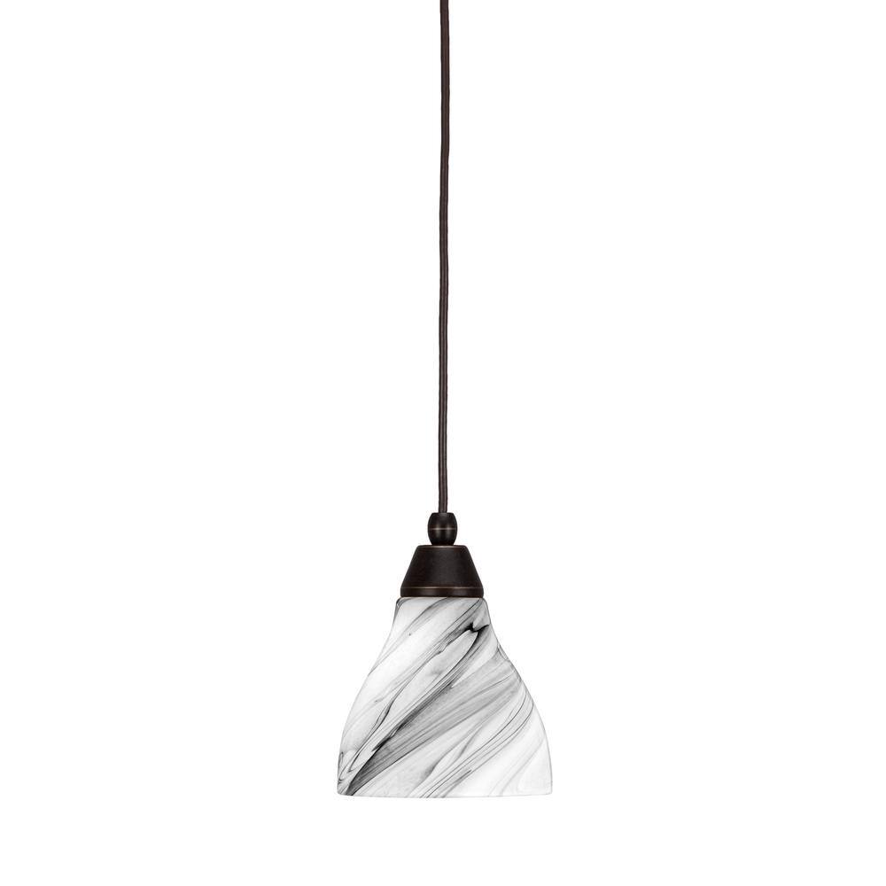 Bryson 6.25 in. 1-Light Dark Granite Cord Pendant Light with 6.25 in. Onyx 