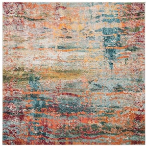 Monaco Teal/Orange 5 ft. x 5 ft. Abstract Square Area Rug
