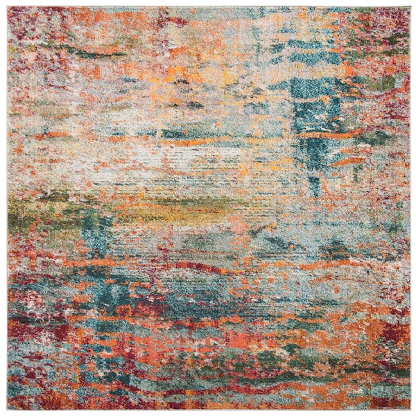 SAFAVIEH Monaco Teal/Orange 9 ft. x 9 ft. Abstract Square Area Rug