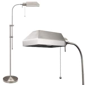 Prescott 58.25 in. Brushed Nickel Transitional 1-Light Pharmacy Floor Lamp with Brushed Nickel Shade, Bulb Included