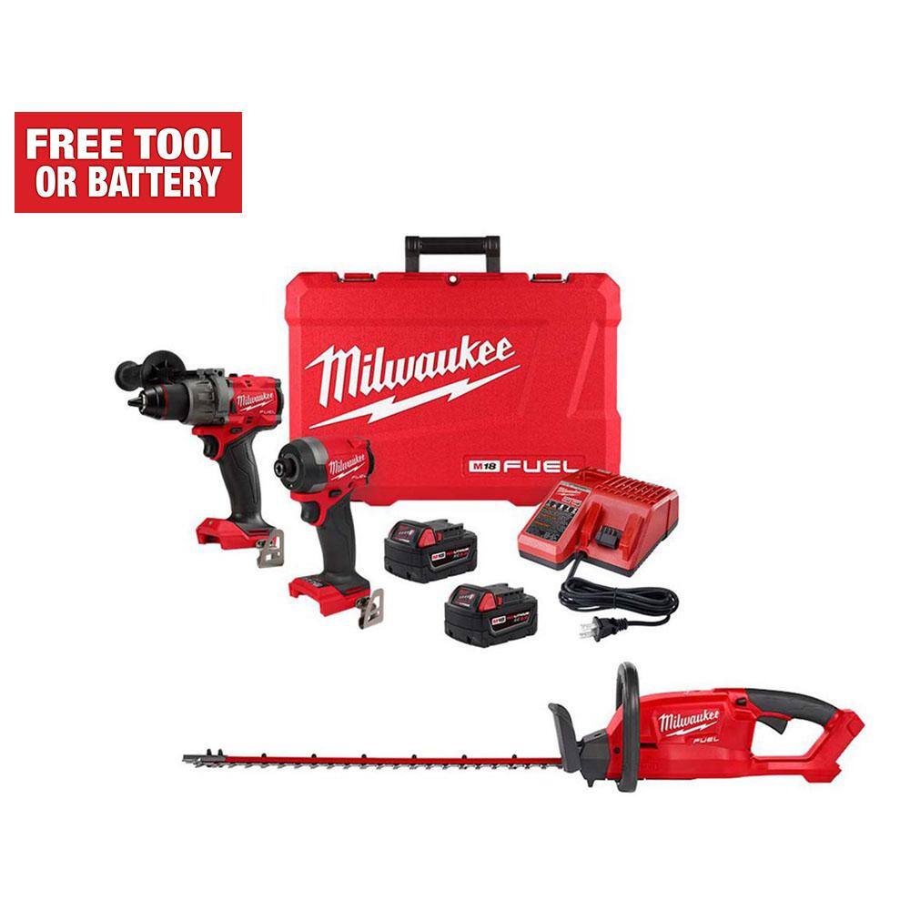 Milwaukee M18 FUEL 18V Lithium-Ion Brushless Cordless Hammer Drill & Impact Driver Combo Kit w/M18 FUEL 24 in. Hedge Trimmer -  3697-22-2726