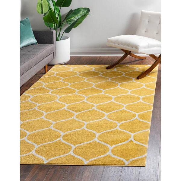 Trellis Frieze Rounded Yellow 3 ft. 3 in. x 5 ft. 3 in. Area Rug