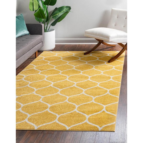 Trellis Frieze Rounded Yellow 10 ft. x 13 ft. Area Rug