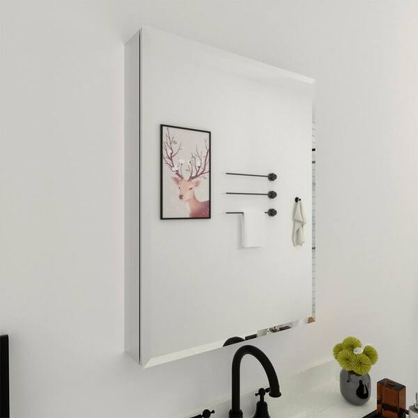FAMYYT 23 in. W x 30 in. H Rectangular Silver Aluminum Alloy Recessed/Surface Mount Medicine Cabinet with Mirror