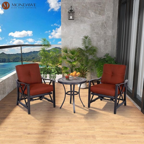 McGonagall Dark Gold 3-Piece Cast Aluminum Patio Outdoor Bistro Table Set with Chili Red Cushion for Gazebo